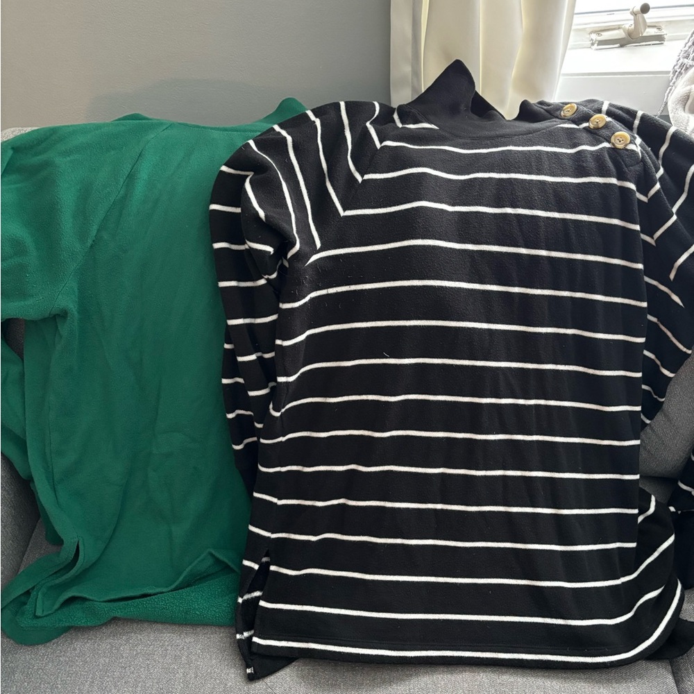 J. Crew Green Sweater with Tan Buttons and striped sweater